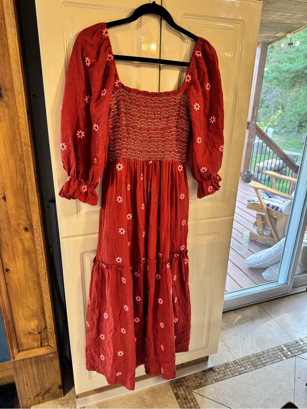 Women’s Rust Floral Smocked Maxi Dress - Picture 4 of 10